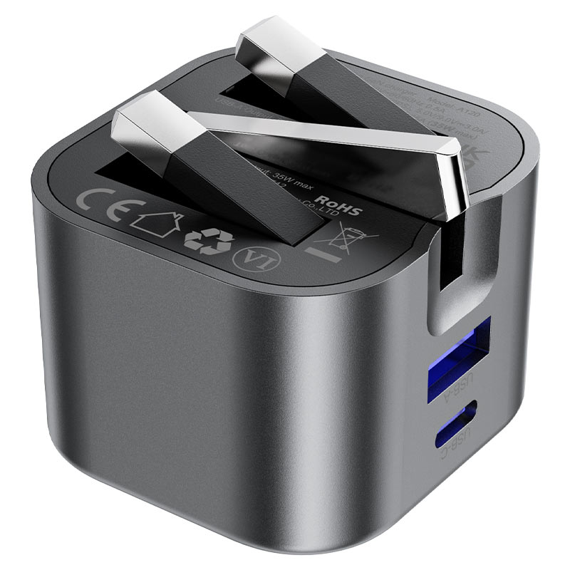 AceFast | 18498 | A120 | PD35W Folding Gan (A+C) Charger Metal Gray| UK | Black AceFast | 18498 | A120 | PD35W Folding Gan (A+C) Charger Metal Gray| UK | Black
